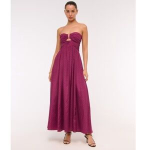 NWT Abercrombie & Fitch Strapless Cutout Maxi Dress in Plum Dot, Size MP
